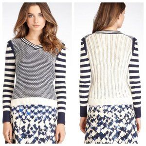 Tory Burch Alarice Contrast Stripe V-Neck Sweater